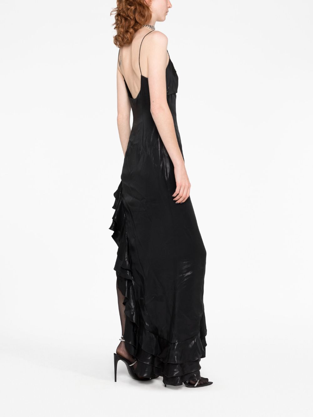 Black ruffled asymmetrical midi dress women ALESSANDRA RICH